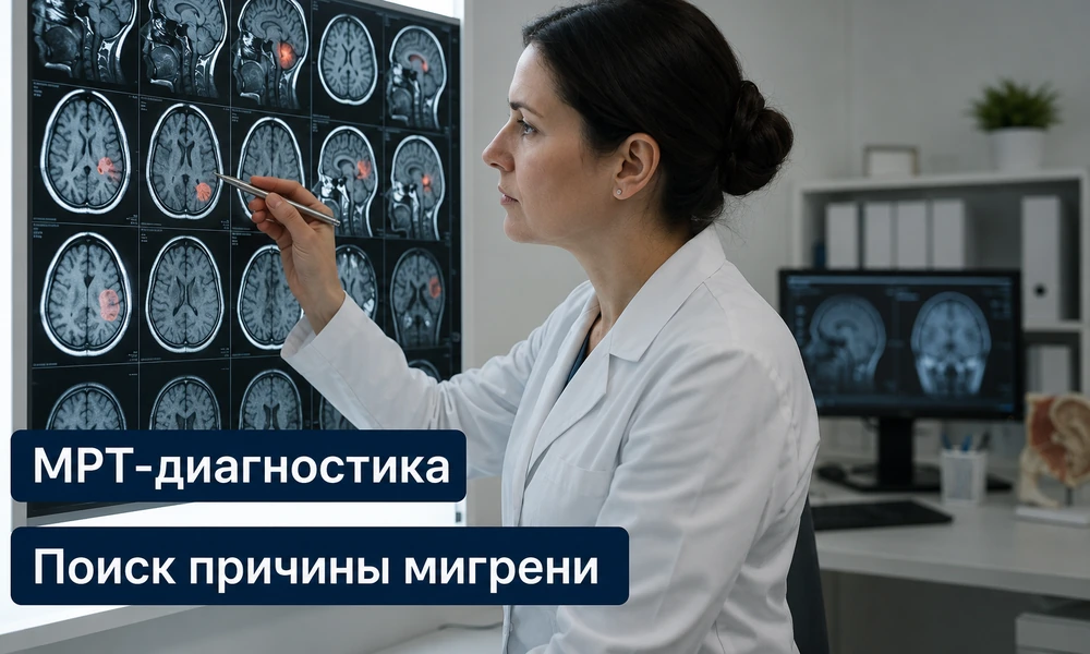 Врач ищет источник мигрени на МРТ