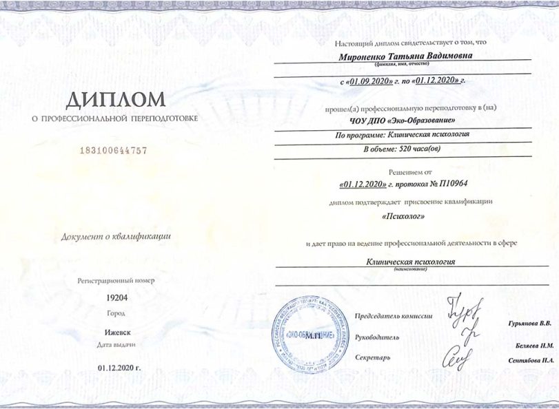 Диплом «Клиническая психология»