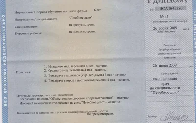 Приложение к диплому Омарова Олеся Абидовна