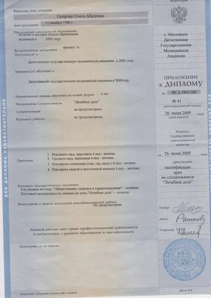 Приложение к диплому