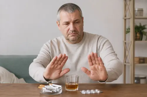 Мужчина курит пьет и употребляет таблетки